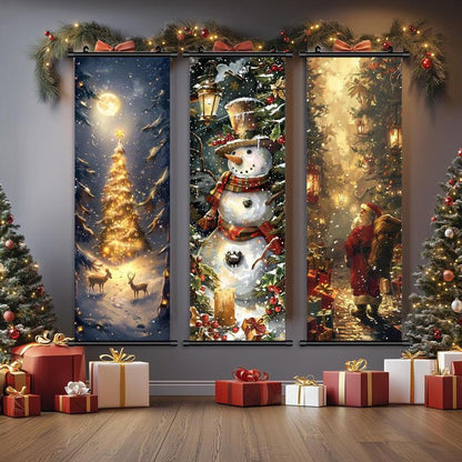 Christmas Themed Wall Banner, 3 Counts/Set Snowman & Tree & Santa Claus Pattern Wall Decor, Wall Art for Home Living Room Bedroom Decor