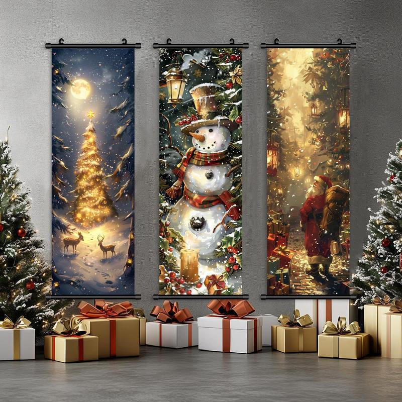 Christmas Themed Wall Banner, 3 Counts/Set Snowman & Tree & Santa Claus Pattern Wall Decor, Wall Art for Home Living Room Bedroom Decor