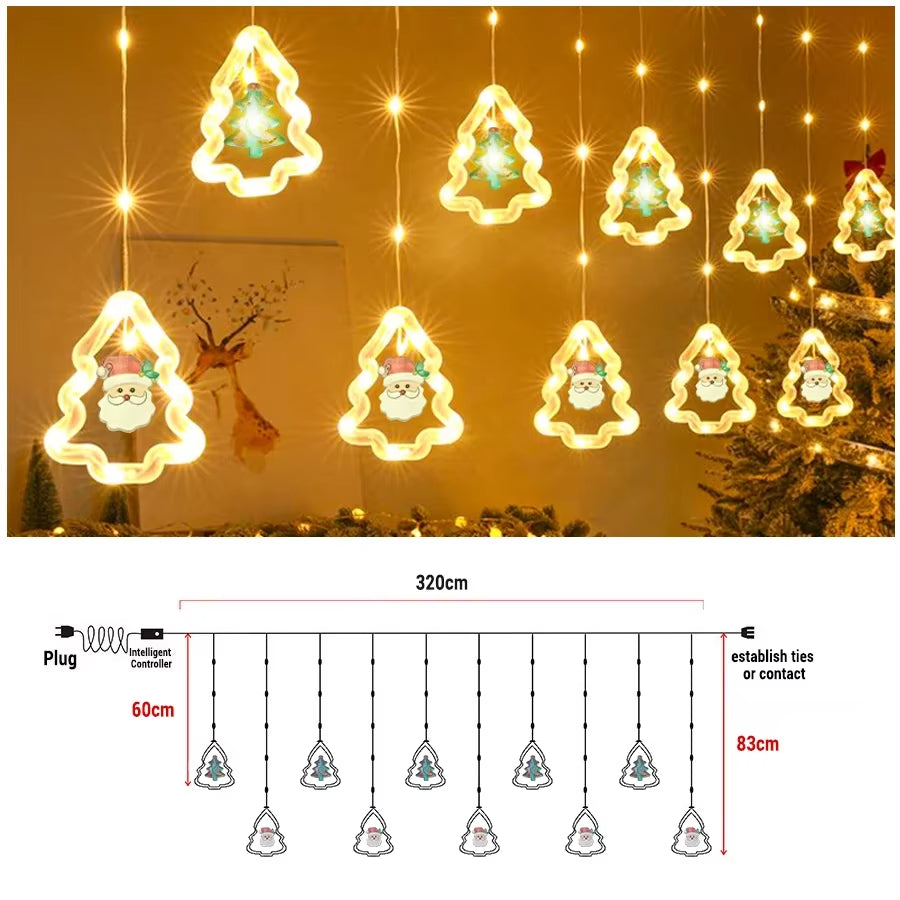 Christmas Star Window Lights Indoor Bedroom Curtain Decor Atmosphere Lamp with Remote LED Christmas Decor Curtain String Lights