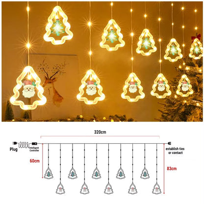 Christmas Star Window Lights Indoor Bedroom Curtain Decor Atmosphere Lamp with Remote LED Christmas Decor Curtain String Lights