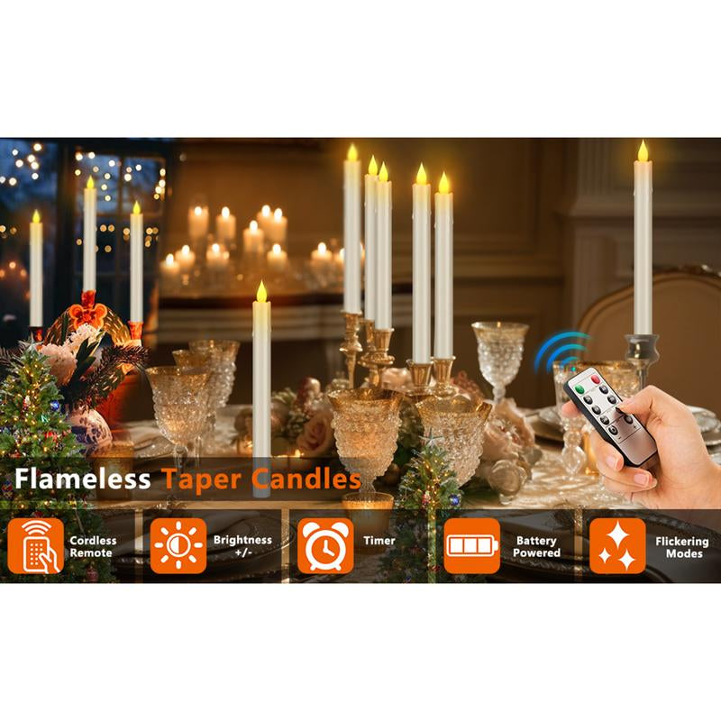 Flameless Taper Candles 6 Pack 10.6" Dripless Ivory Battery Operated Window Candles Included Remote Timer 400+ Hours by 2AA Batteries for Home Decor Christmas Christmas Wedding(Ivory,6 Pack)