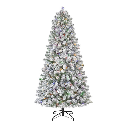 6.5 Ft. Pre-Lit LED Festive Pine Flocked Artificial Christmas Tree