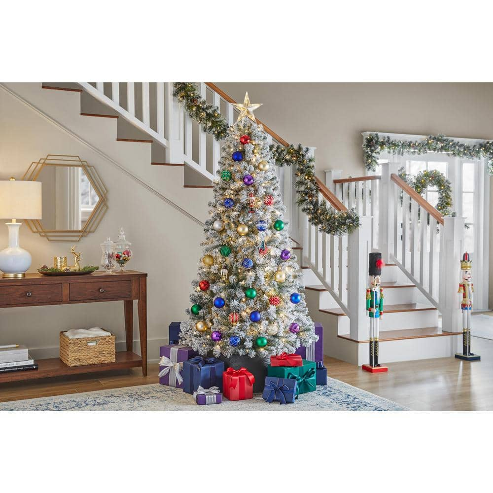 6.5 Ft. Pre-Lit LED Festive Pine Flocked Artificial Christmas Tree