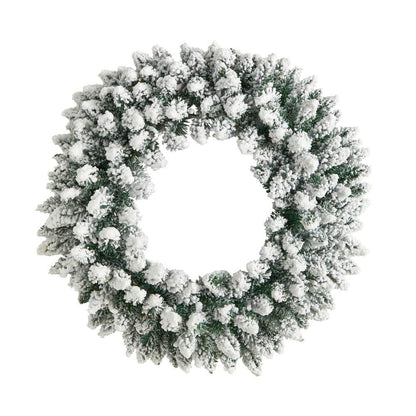 24 In. Prelit LED Flocked Artificial Christmas Wreath with 160 Bendable Branches and 35 Warm White LED Lights