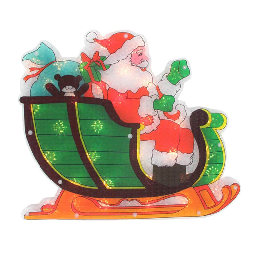 14.5 In. Lighted Holographic Santa in Sleigh Christmas Window Silhouette Decoration