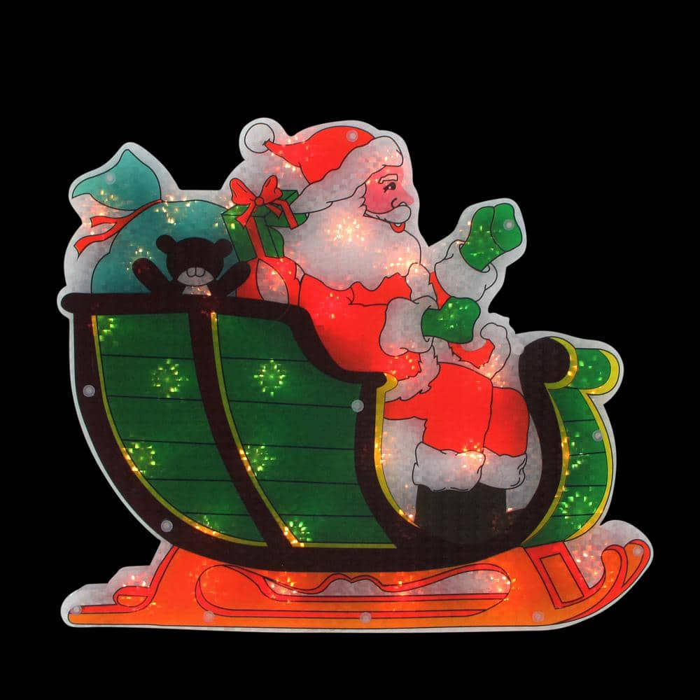 14.5 In. Lighted Holographic Santa in Sleigh Christmas Window Silhouette Decoration