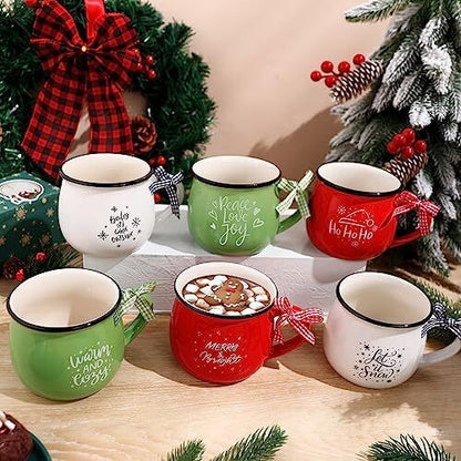 Christmas Coffee Mugs Set of 6, 12 Oz Ceramic Mug Gift Holiday Classic Style